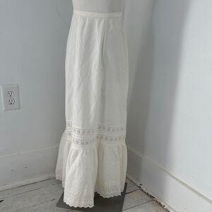 Antique Victorian Era Floral Lace Panel Cotton Petticoat Maxi Skirt